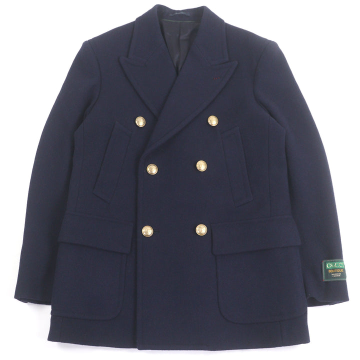 極美品□GUCCI グッチ 715703 ウール100％ エンブレムロゴ金ボタン ダブルブレスト ピーコート チェスターコート 44 イタリア製 正規品
