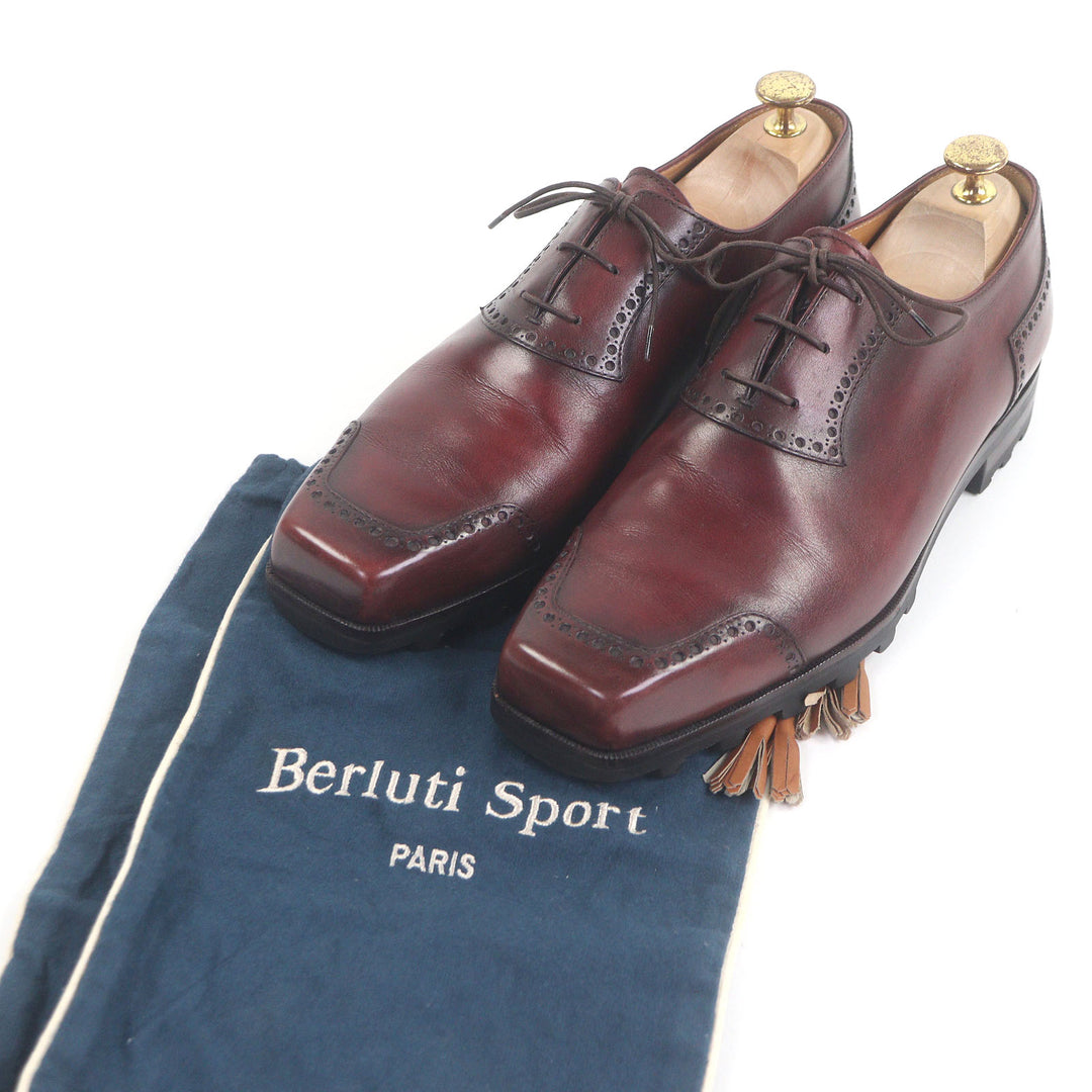美品□Berluti ベルルッティ レザー オルガ期 ウルティマ パティーヌ スクエアトゥ パンチドキャップトゥ ドレスシューズ ボルドー 8.5
