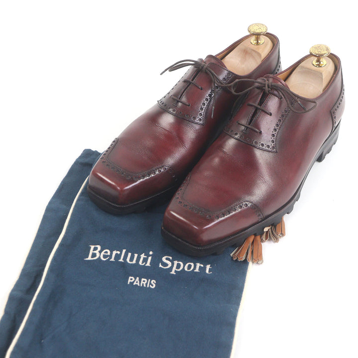 美品□Berluti ベルルッティ レザー オルガ期 ウルティマ パティーヌ スクエアトゥ パンチドキャップトゥ ドレスシューズ ボルドー 8.5