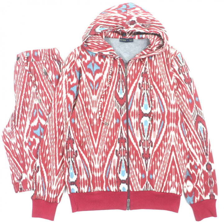 【ドンドン見直し】美品▼ETRO エトロ 総柄 フーデッド ジップアップ パーカー ハーフパンツ セットアップ レッド S/XS 伊製 メンズ