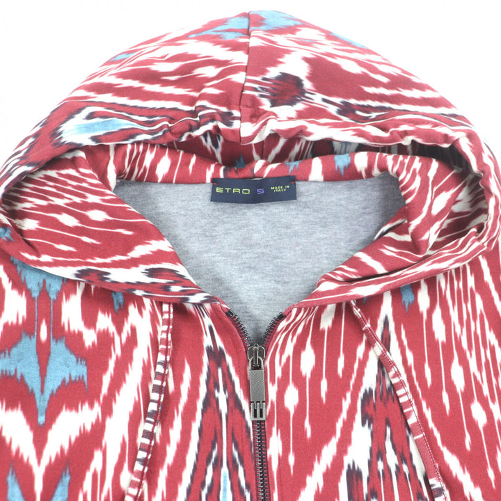 【ドンドン見直し】美品▼ETRO エトロ 総柄 フーデッド ジップアップ パーカー ハーフパンツ セットアップ レッド S/XS 伊製 メンズ