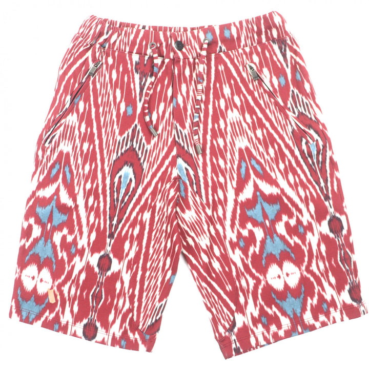 【ドンドン見直し】美品▼ETRO エトロ 総柄 フーデッド ジップアップ パーカー ハーフパンツ セットアップ レッド S/XS 伊製 メンズ