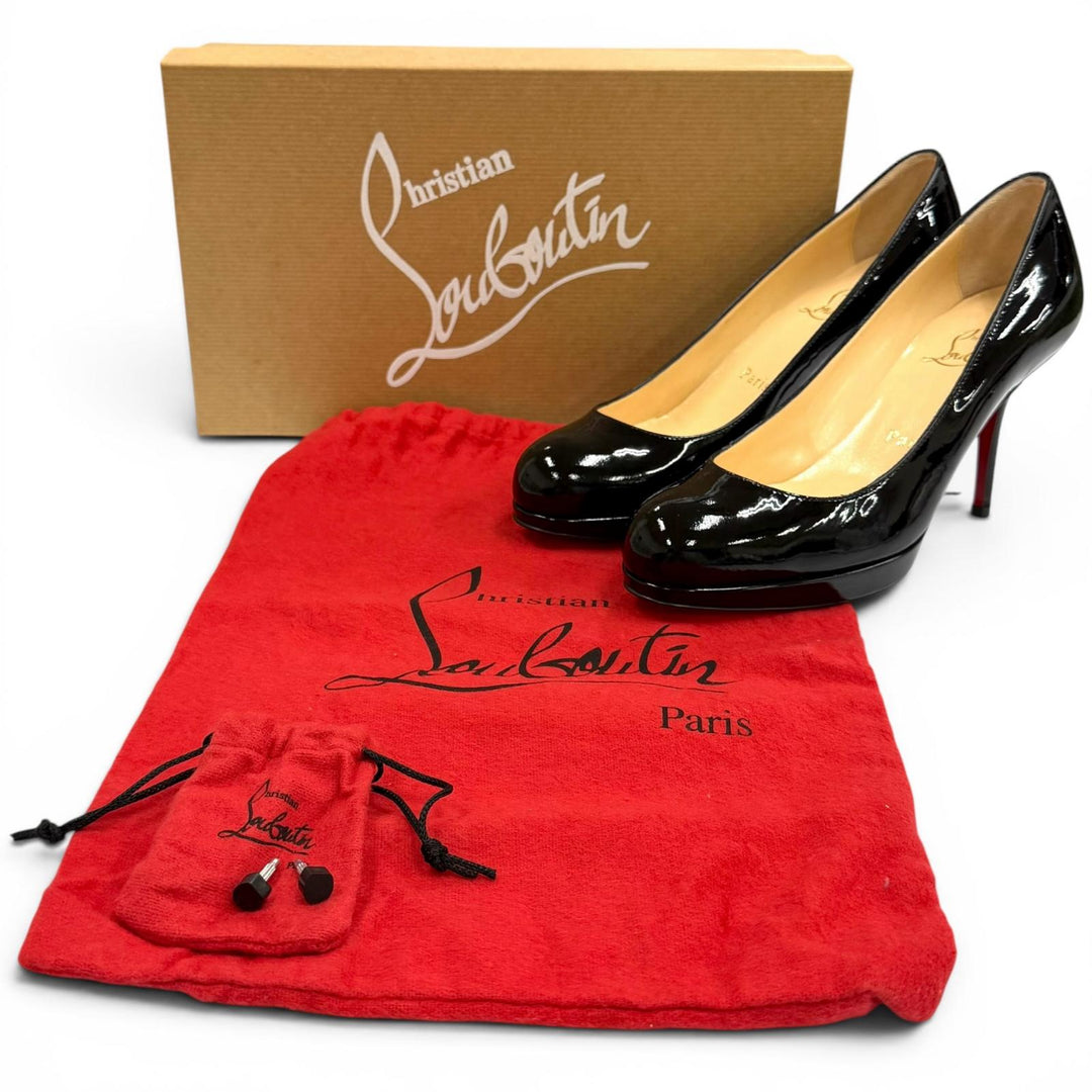 未使用品★Christian Louboutin クリスチャンルブタン PRORATA 90 アーモンドトゥ ピンヒール パテントレザー パンプス 35 箱・保存袋付
