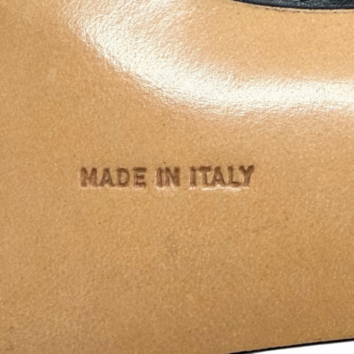 未使用品△Salvatore Ferragamo サルヴァトーレフェラガモ BABY ヴァラリボン リザード型押レザー使い フラットパンプス ネイビー 6 伊製