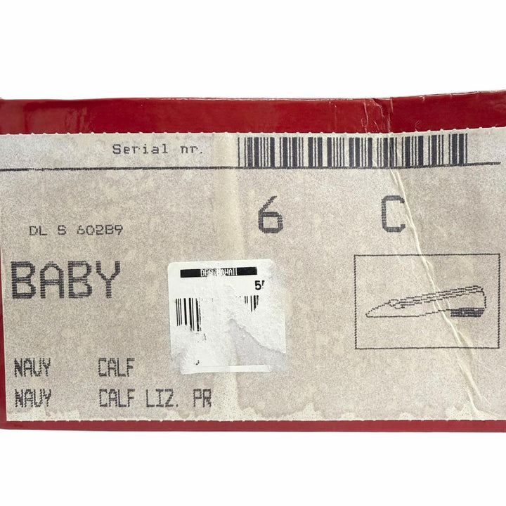 未使用品△Salvatore Ferragamo サルヴァトーレフェラガモ BABY ヴァラリボン リザード型押レザー使い フラットパンプス ネイビー 6 伊製