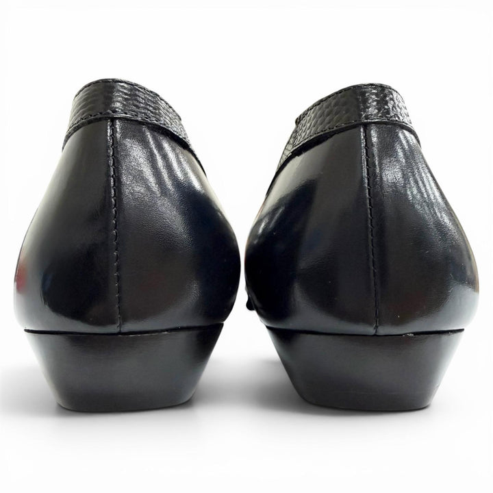 未使用品△Salvatore Ferragamo サルヴァトーレフェラガモ BABY ヴァラリボン リザード型押レザー使い フラットパンプス ネイビー 6 伊製