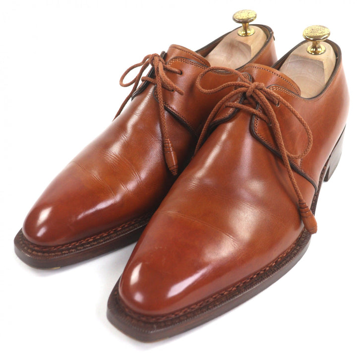 美品▼Santoni サントーニ リミテッドエディション プレーントゥ レースアップ レザーシューズ ブラウン 7.5 メンズ ビジネスオススメ◎