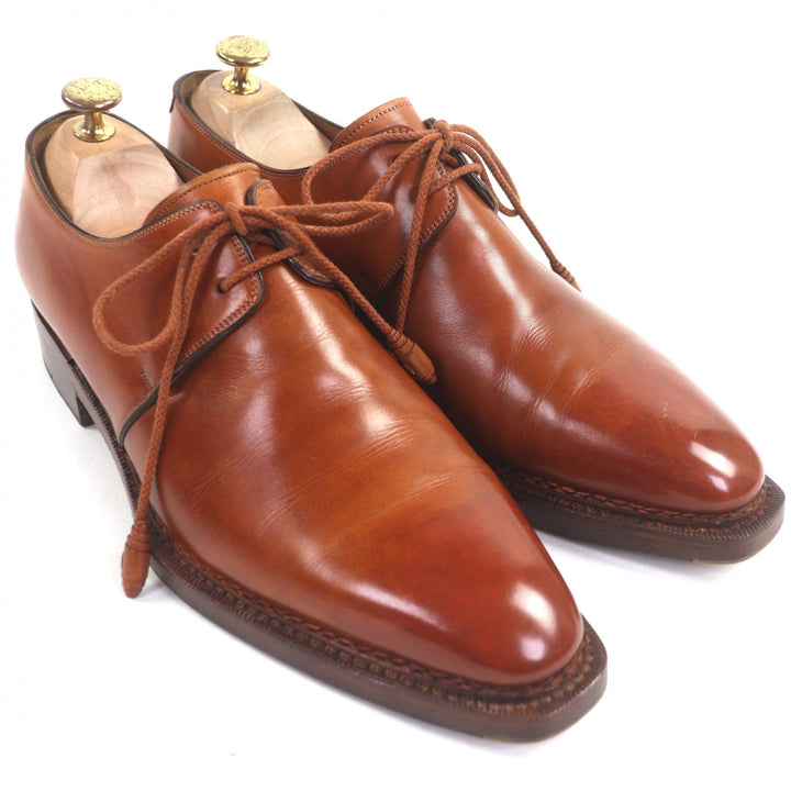 美品▼Santoni サントーニ リミテッドエディション プレーントゥ レースアップ レザーシューズ ブラウン 7.5 メンズ ビジネスオススメ◎