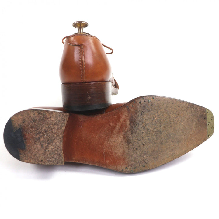 美品▼Santoni サントーニ リミテッドエディション プレーントゥ レースアップ レザーシューズ ブラウン 7.5 メンズ ビジネスオススメ◎