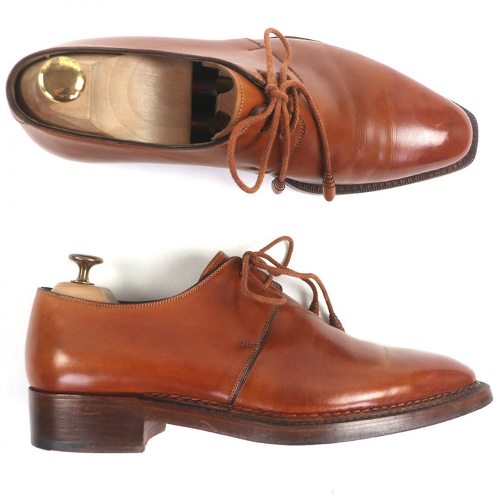 美品▼Santoni サントーニ リミテッドエディション プレーントゥ レースアップ レザーシューズ ブラウン 7.5 メンズ ビジネスオススメ◎