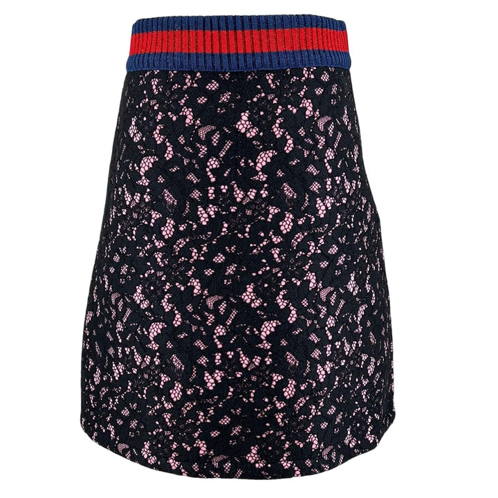 極美品▲GUCCI グッチ 457919 総レース シェリーライン 台形 膝丈 スカート ブラック ピンク S イタリア製 正規品 レディース