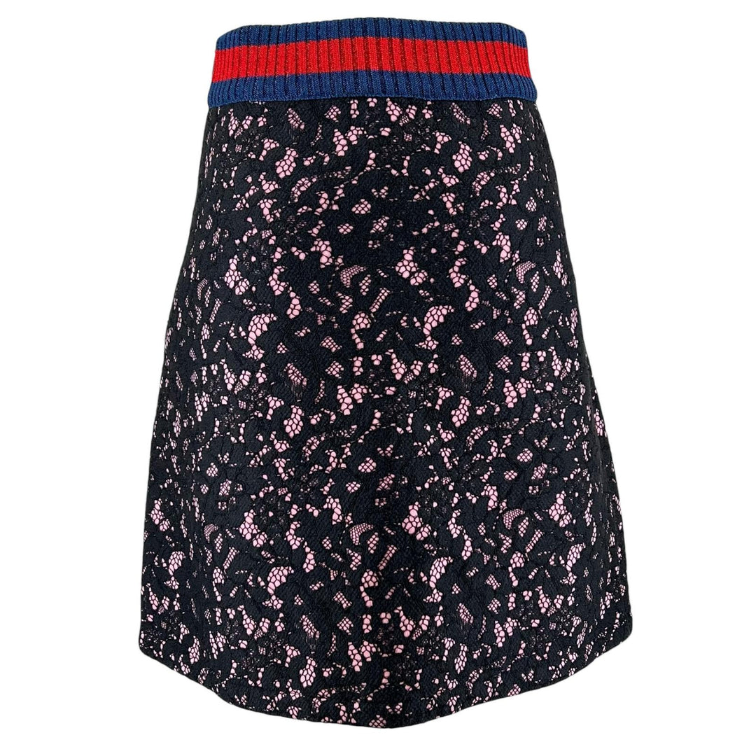極美品▲GUCCI グッチ 457919 総レース シェリーライン 台形 膝丈 スカート ブラック ピンク S イタリア製 正規品 レディース