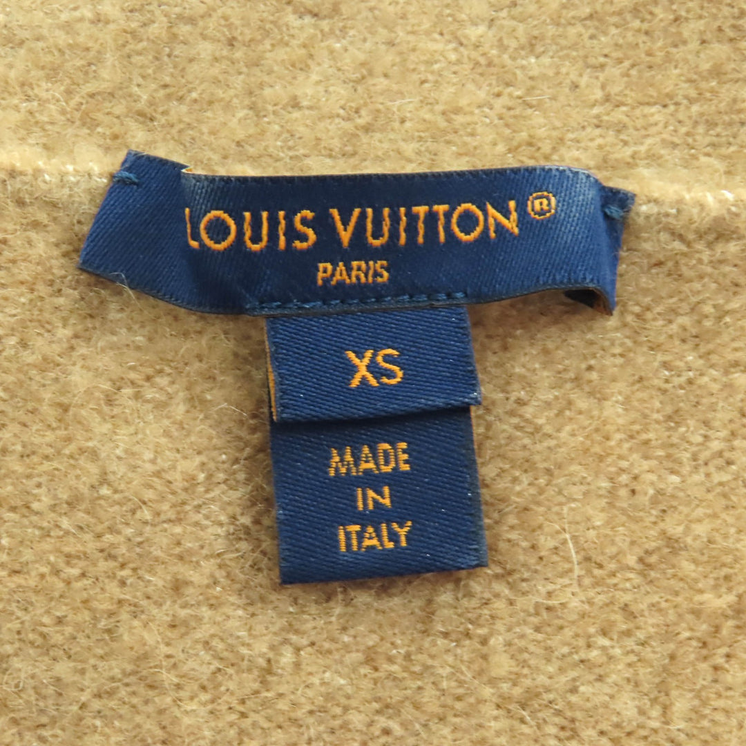 極美△LOUIS VUITTON ルイヴィトン 24SS FQKC13 ヤクウール シルク混 モノグラムボタン Vネック ニットカーディガン ブラウン XS 正規品
