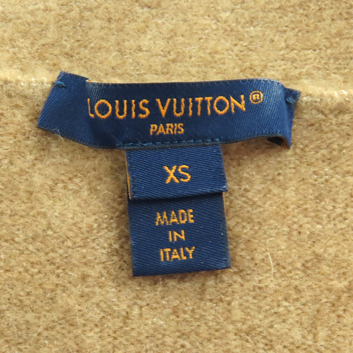 極美△LOUIS VUITTON ルイヴィトン 24SS FQKC13 ヤクウール シルク混 モノグラムボタン Vネック ニットカーディガン ブラウン XS 正規品