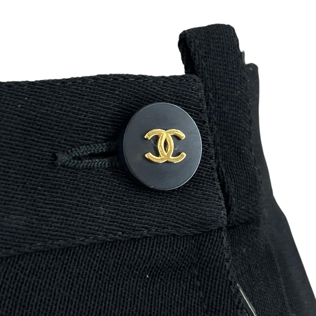 美品▲CHANEL シャネル ヴィンテージ ウール100％ 裏地シルク100％ ココマークボタン スカート ブラック 36 フランス製 レディース