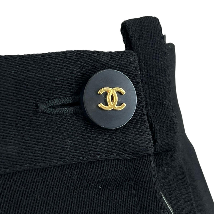 美品▲CHANEL シャネル ヴィンテージ ウール100％ 裏地シルク100％ ココマークボタン スカート ブラック 36 フランス製 レディース