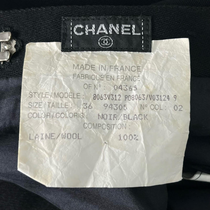 美品▲CHANEL シャネル ヴィンテージ ウール100％ 裏地シルク100％ ココマークボタン スカート ブラック 36 フランス製 レディース