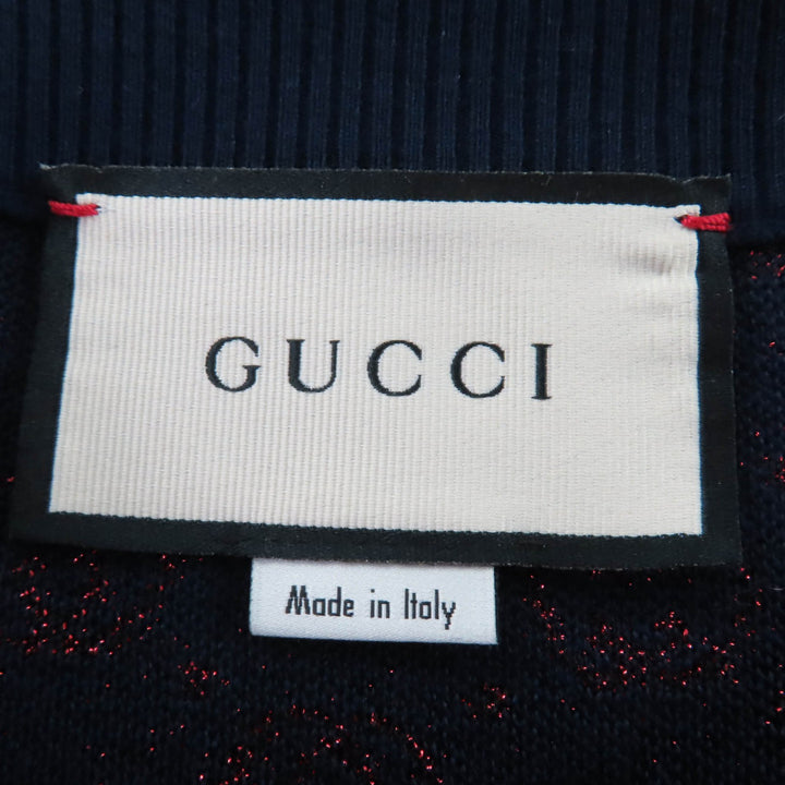 極美品☆GUCCI グッチ 605923 ウール ラメジャガード GG柄 ロング丈 ニット スカート ネイビー レッド S イタリア製 正規品 レディース