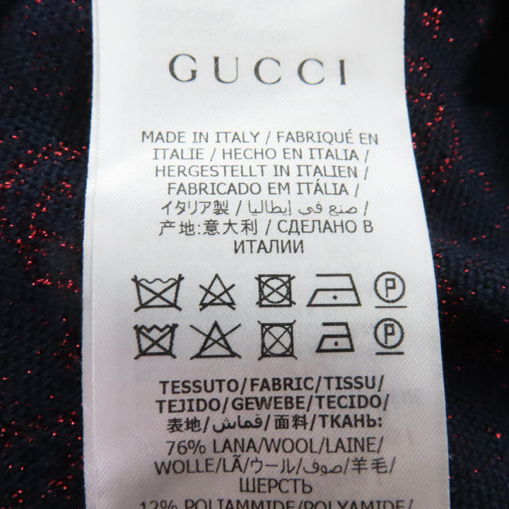 極美品☆GUCCI グッチ 605923 ウール ラメジャガード GG柄 ロング丈 ニット スカート ネイビー レッド S イタリア製 正規品 レディース