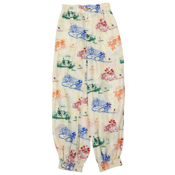 未使用品▲GUCCI×Disney グッチ×ディズニー 596965 シルク100％ 総柄 ジョガーパンツ マルチカラー 36 イタリア製 正規品 レディース