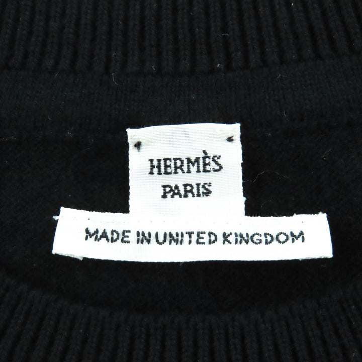 極美品◇HERMES エルメス カシミヤ100％ シルバー金具 Hリフト金具付き ショートスリーブ 半袖ニット 黒 36 英国製 正規品 レディース