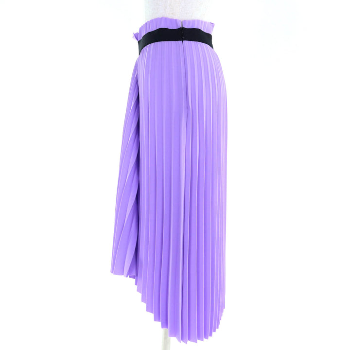 極美品◇BALENCIAGA バレンシアガ 529757 アシンメトリー バックロゴ カットオフ プリーツスカート パープル 34 伊製 正規品 レディース