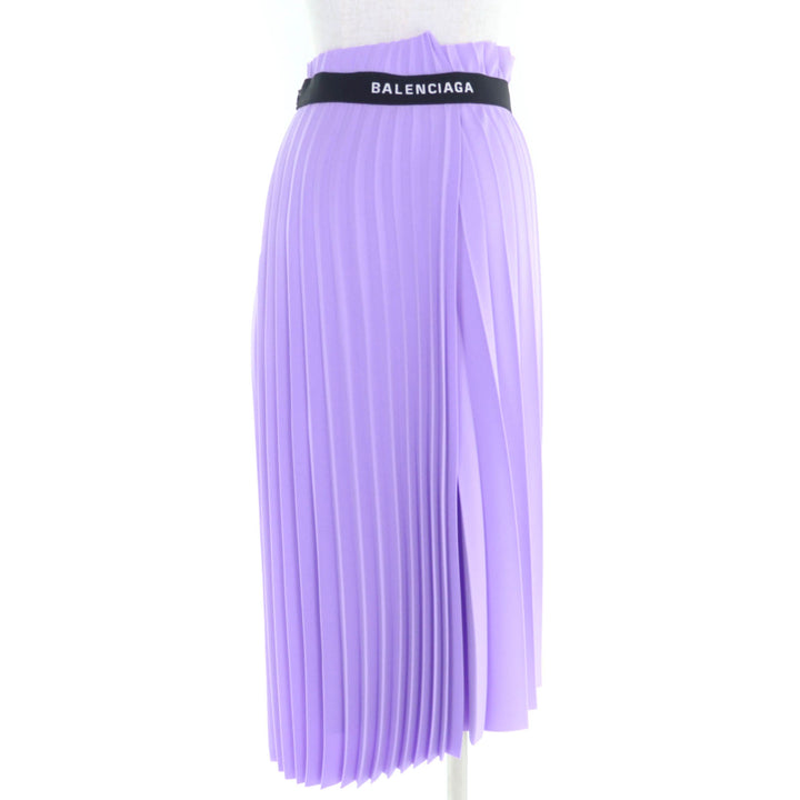 極美品◇BALENCIAGA バレンシアガ 529757 アシンメトリー バックロゴ カットオフ プリーツスカート パープル 34 伊製 正規品 レディース