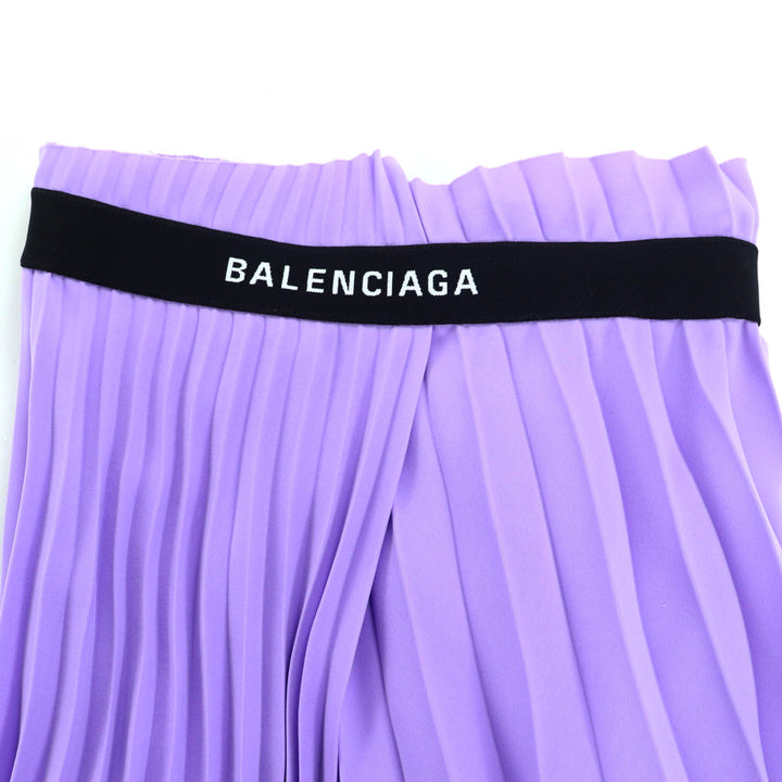 極美品◇BALENCIAGA バレンシアガ 529757 アシンメトリー バックロゴ カットオフ プリーツスカート パープル 34 伊製 正規品 レディース