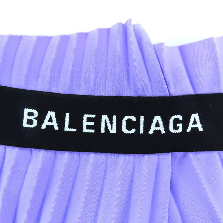 極美品◇BALENCIAGA バレンシアガ 529757 アシンメトリー バックロゴ カットオフ プリーツスカート パープル 34 伊製 正規品 レディース