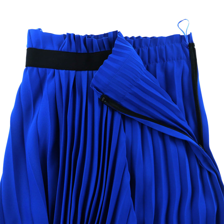 極美品◇BALENCIAGA バレンシアガ 529757 アシンメトリー バックロゴ カットオフ プリーツスカート 青 34 イタリア製 正規品 レディース