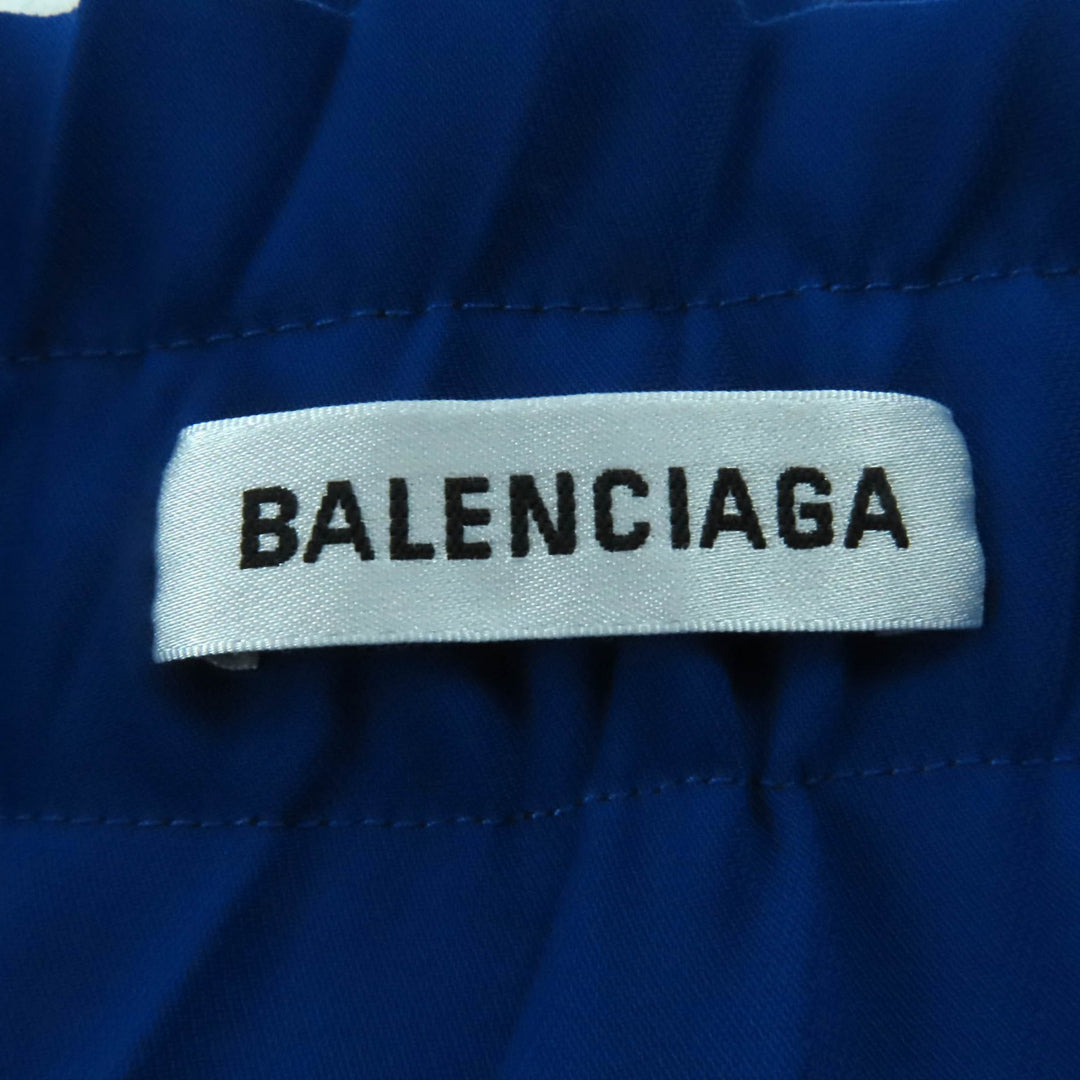 極美品◇BALENCIAGA バレンシアガ 529757 アシンメトリー バックロゴ カットオフ プリーツスカート 青 34 イタリア製 正規品 レディース