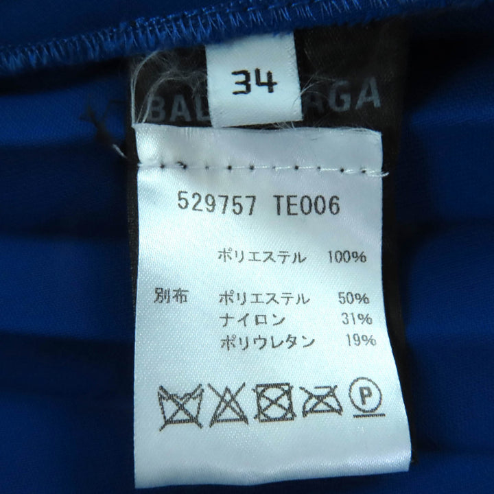 極美品◇BALENCIAGA バレンシアガ 529757 アシンメトリー バックロゴ カットオフ プリーツスカート 青 34 イタリア製 正規品 レディース