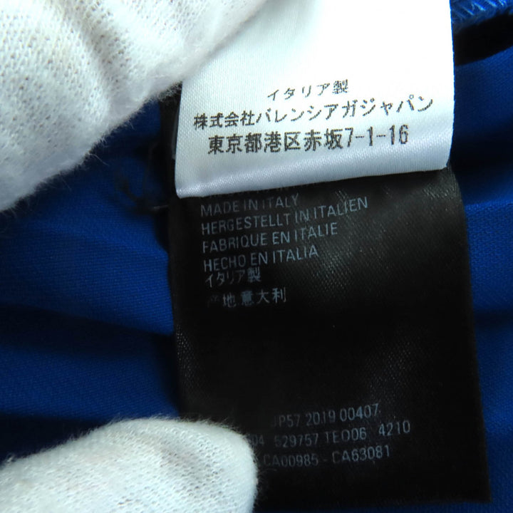 極美品◇BALENCIAGA バレンシアガ 529757 アシンメトリー バックロゴ カットオフ プリーツスカート 青 34 イタリア製 正規品 レディース