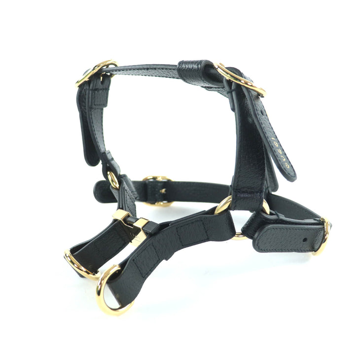 未使用品★GUCCI グッチ 692963 レザー インターロッキングG 犬用 胴輪 ハーネス ブラック ゴールド金具 S 箱・保存袋付き イタリア製
