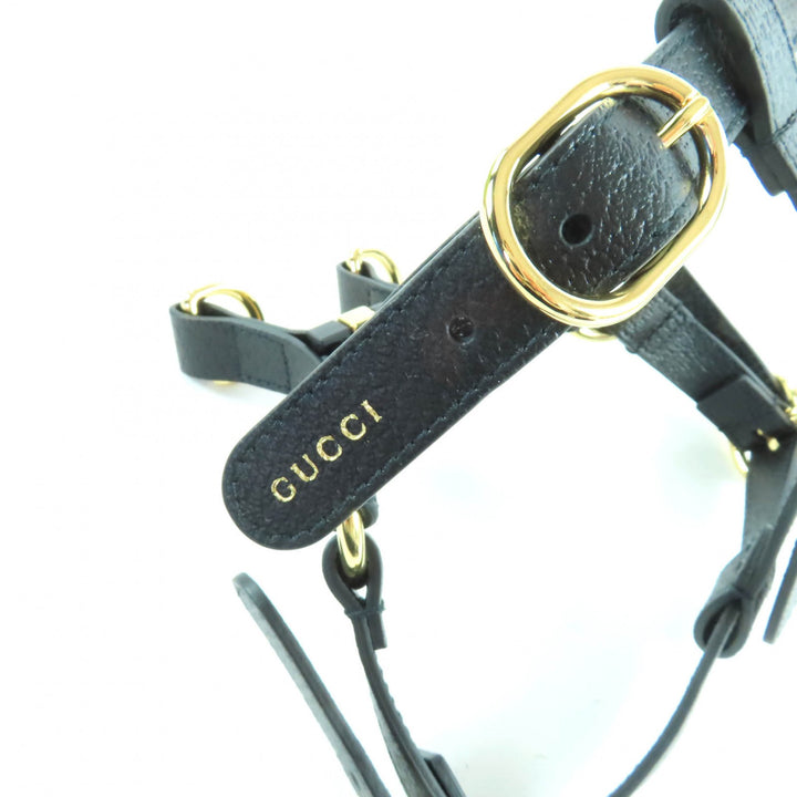 未使用品★GUCCI グッチ 692963 レザー インターロッキングG 犬用 胴輪 ハーネス ブラック ゴールド金具 S 箱・保存袋付き イタリア製