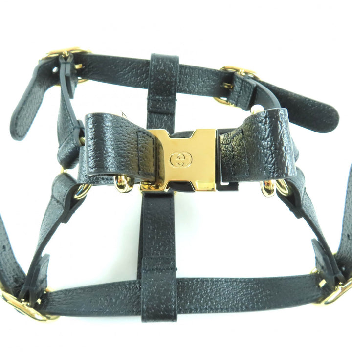 未使用品★GUCCI グッチ 692963 レザー インターロッキングG 犬用 胴輪 ハーネス ブラック ゴールド金具 S 箱・保存袋付き イタリア製