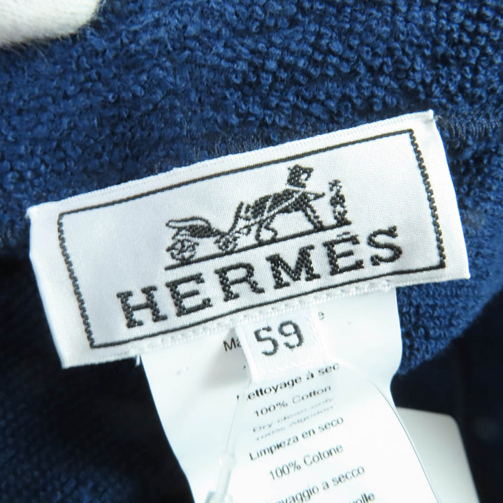 未使用品☆HERMES エルメス コットン100％ Hロゴ刺繍 バケットハット 帽子 ネイビー 59 箱・保存袋付き フランス製 正規品 レディース