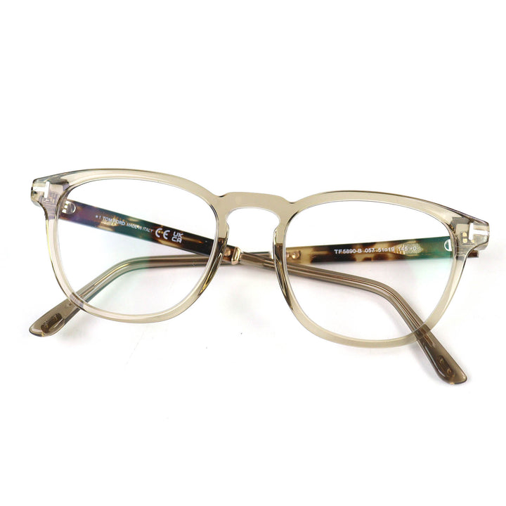 美品△TOM FORD トムフォード TF5890-B ベッコウ柄 ウェリントン メガネ 眼鏡 アイウェア クリアブラウン 51□19 145 度入り 伊製 メンズ