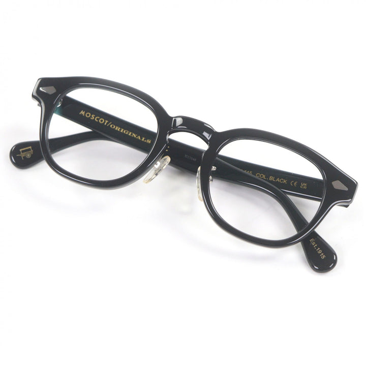 美品□MOSCOT モスコット LEMTOSH ウェリントンフレーム メガネ 眼鏡 アイウェア ブラック 46□24-145 度入り 箱・ケース付き メンズ