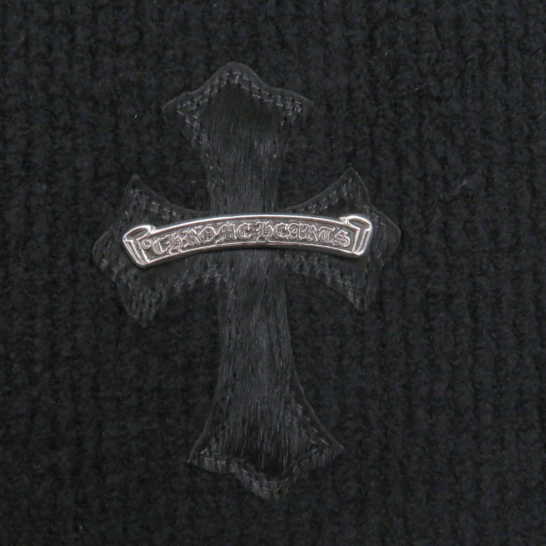 美品□CHROME HEARTS クロムハーツ TAKE THE CANNOLI ハラコクロスパッチ ハイネックニット セーター ブラック MED/LRG USA製 正規品　