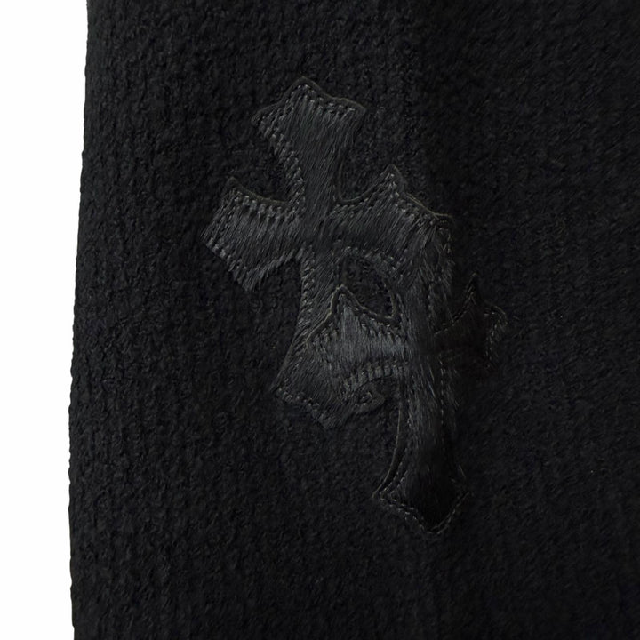 美品□CHROME HEARTS クロムハーツ TAKE THE CANNOLI ハラコクロスパッチ ハイネックニット セーター ブラック MED/LRG USA製 正規品　