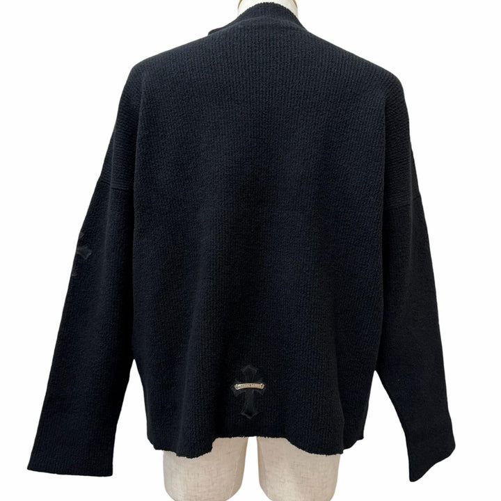 美品□CHROME HEARTS クロムハーツ TAKE THE CANNOLI ハラコクロスパッチ ハイネックニット セーター ブラック MED/LRG USA製 正規品　