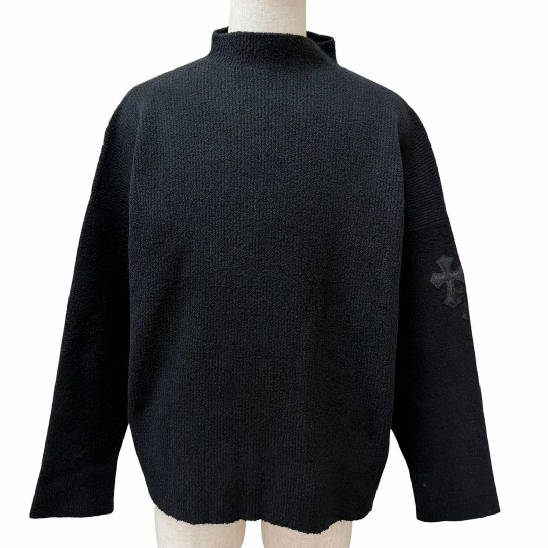 美品□CHROME HEARTS クロムハーツ TAKE THE CANNOLI ハラコクロスパッチ ハイネックニット セーター ブラック MED/LRG USA製 正規品　