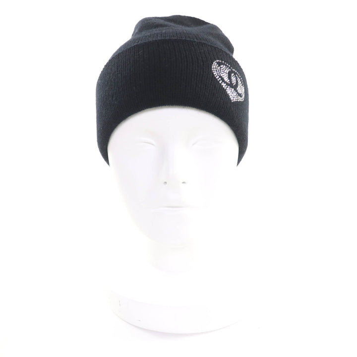 極美品★CHANEL シャネル カシミヤ100％ ココマーク ラインストーン付 ニットキャップ ブラック 箱付き イタリア製 正規品 レディース