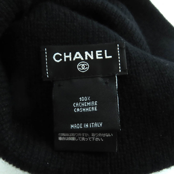 極美品★CHANEL シャネル カシミヤ100％ ココマーク ラインストーン付 ニットキャップ ブラック 箱付き イタリア製 正規品 レディース