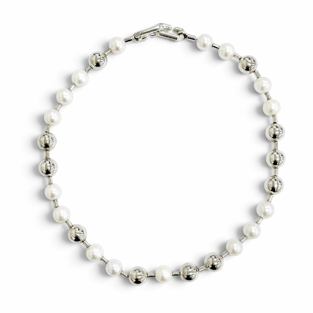 極美品△TIFFANY&amp;Co. ティファニー ハードウェア フレッシュウォーター パールボール ネックレス チョーカー AG925 重量51.2g 箱付き