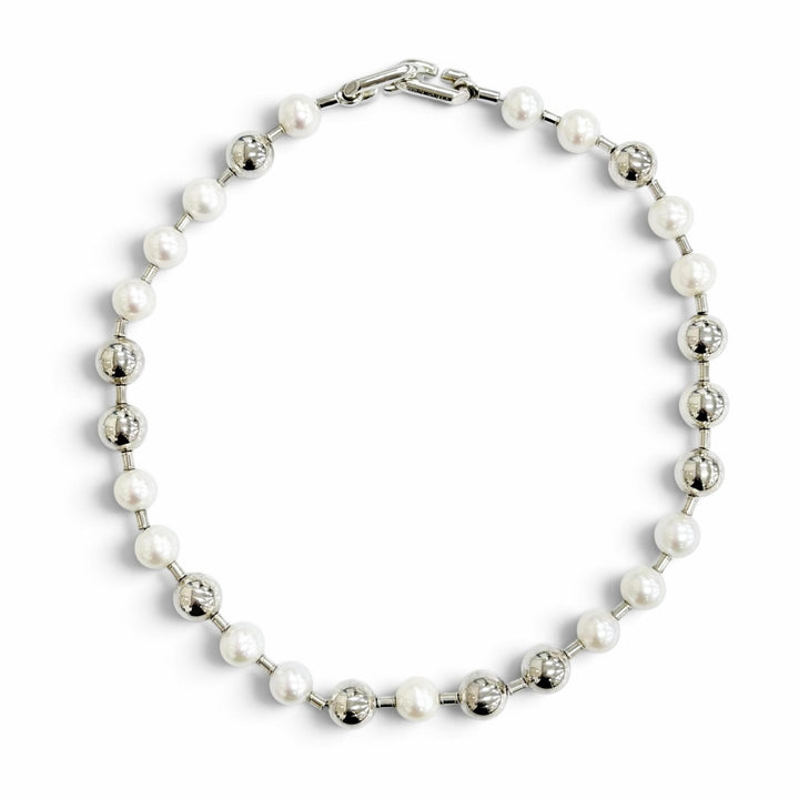 極美品△TIFFANY&amp;Co. ティファニー ハードウェア フレッシュウォーター パールボール ネックレス チョーカー AG925 重量51.2g 箱付き