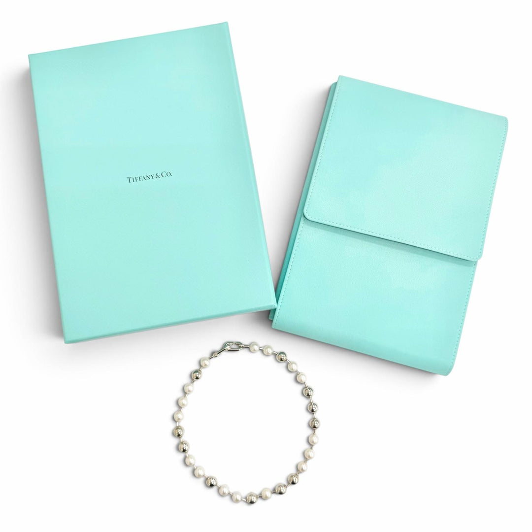 極美品△TIFFANY&amp;Co. ティファニー ハードウェア フレッシュウォーター パールボール ネックレス チョーカー AG925 重量51.2g 箱付き