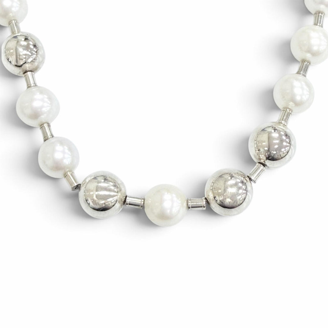 極美品△TIFFANY&amp;Co. ティファニー ハードウェア フレッシュウォーター パールボール ネックレス チョーカー AG925 重量51.2g 箱付き