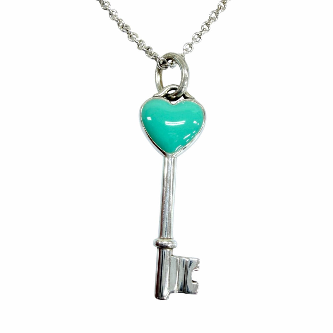 美品☆TIFFANY&amp;Co. ティファニー AG925 ハートキー ネックレス ペンダント シルバー ティファニーブルー 重量4.6g レディース 保存袋付き